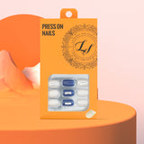 LASHIDOL Press On Magic Nails Blue White with Square Diamond LI-TPUN-QL-5#-YSK 24 -C-20232
