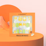 LASHIDOL Press On Magic Nails Summer Yellow Green Flower