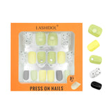 LASHIDOL Press On Magic Nails Green Drop Yellow Spot LI-TPUN-"QL-3#-YSK 16 "-C-20232