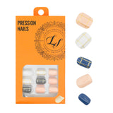 LASHIDOL Press On Magic Nails Champagne pink blue check LI-TPUN-QL-2#-YSK 24 -C-20232