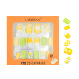 LASHIDOL Press On Magic Nails Summer Yellow Green Flower