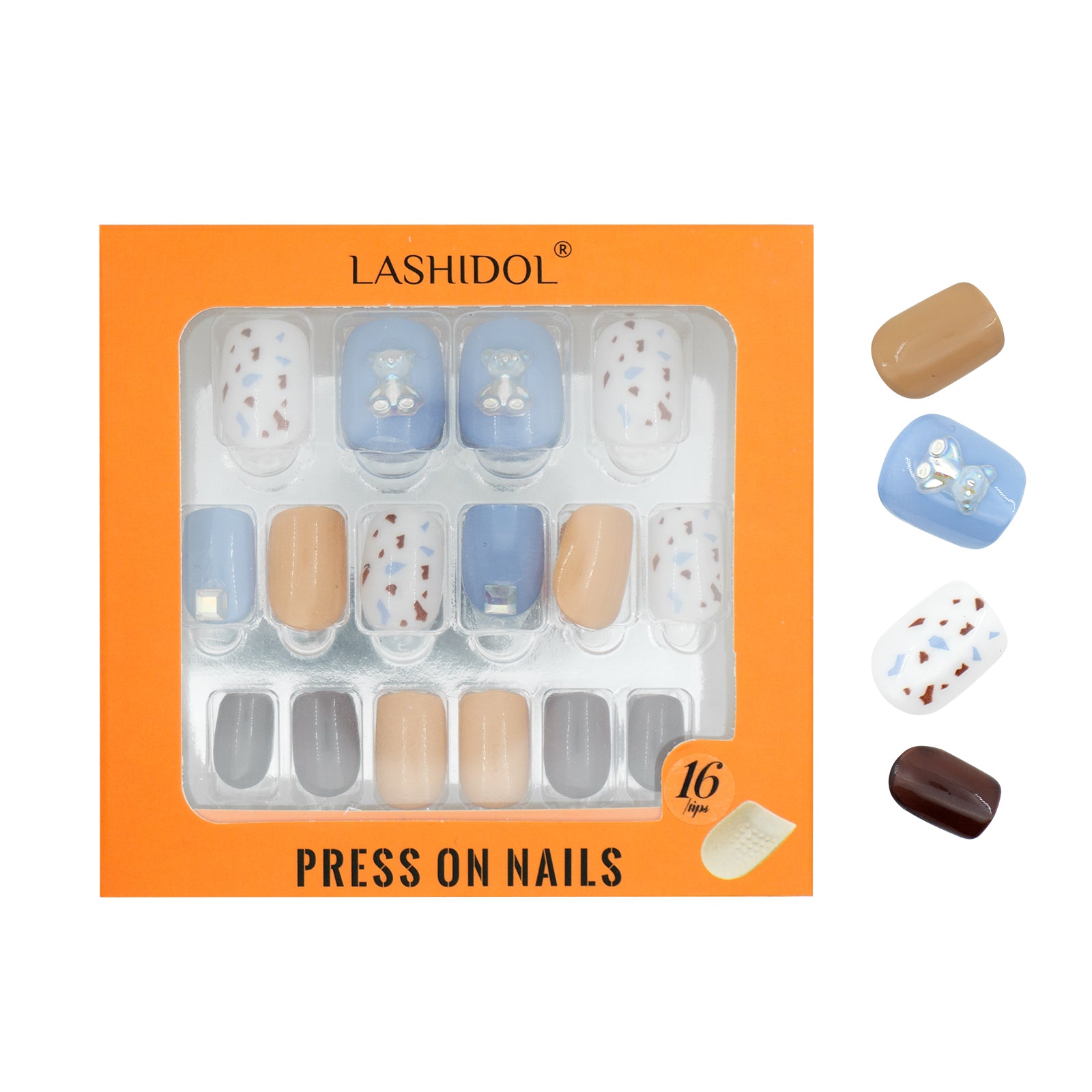 LASHIDOL Press On Magic Nails Blue Spot Bears