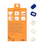 LASHIDOL Press On Magic Nails Blue White with Square Diamond LI-TPUN-QL-5#-YSK 24 -C-20232