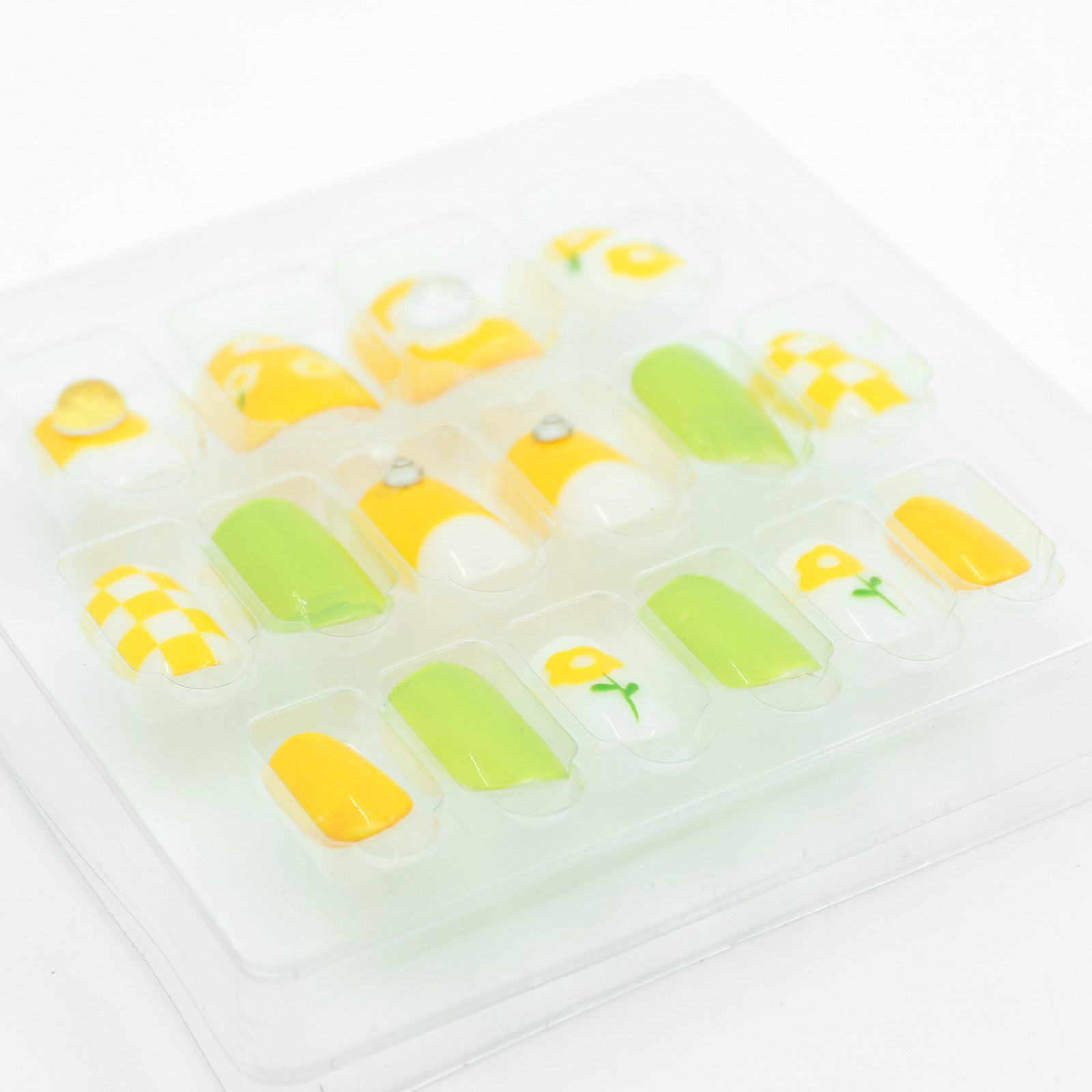 LASHIDOL Press On Magic Nails Summer Yellow Green Flower