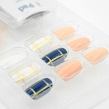 LASHIDOL Press On Magic Nails Champagne pink blue check LI-TPUN-QL-2#-YSK 24 -C-20232