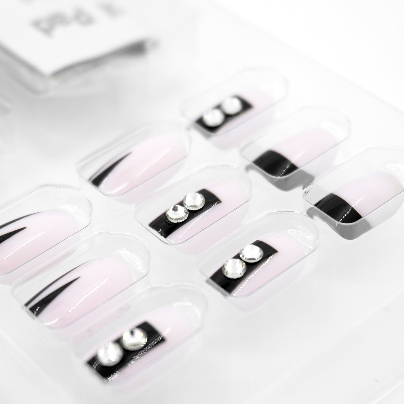 LASHIDOL Press On Magic Nails Pink&Black with Diamond LI-TPUN-QL-4#-YSK 24 -C-20232