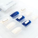 LASHIDOL Press On Magic Nails Blue White with Square Diamond LI-TPUN-QL-5#-YSK 24 -C-20232