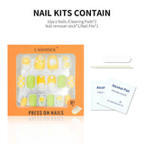 LASHIDOL Press On Magic Nails Summer Yellow Green Flower