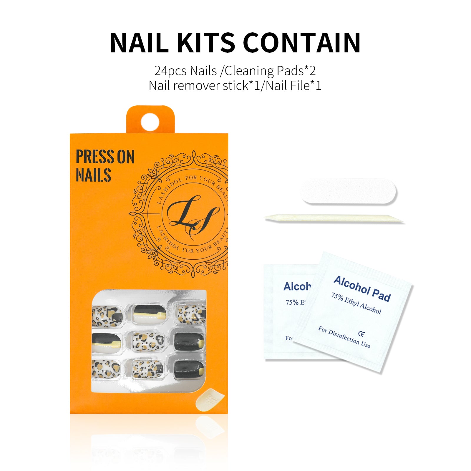 LASHIDOL Press On Magic Nails Black and gold leopard print LI-TPUN-QL-1#-YSK 24-C-20232