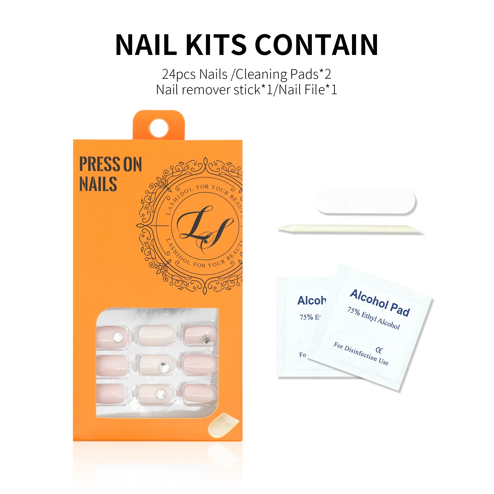 LASHIDOL Press On Magic Nails Pink Diamond LI-TPUN-QL-3#-YSK 24 -C-20232