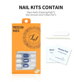 LASHIDOL Press On Magic Nails Blue White with Square Diamond LI-TPUN-QL-5#-YSK 24 -C-20232