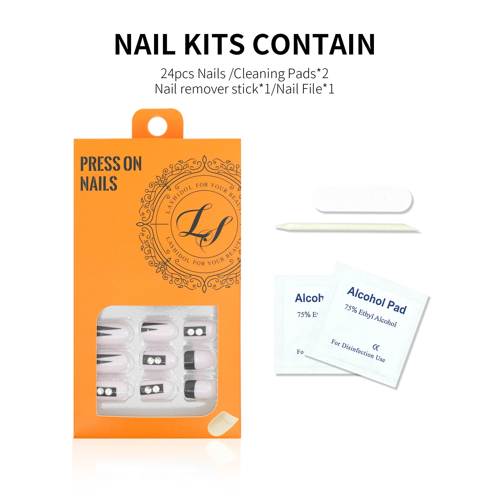 LASHIDOL Press On Magic Nails Pink&Black with Diamond LI-TPUN-QL-4#-YSK 24 -C-20232
