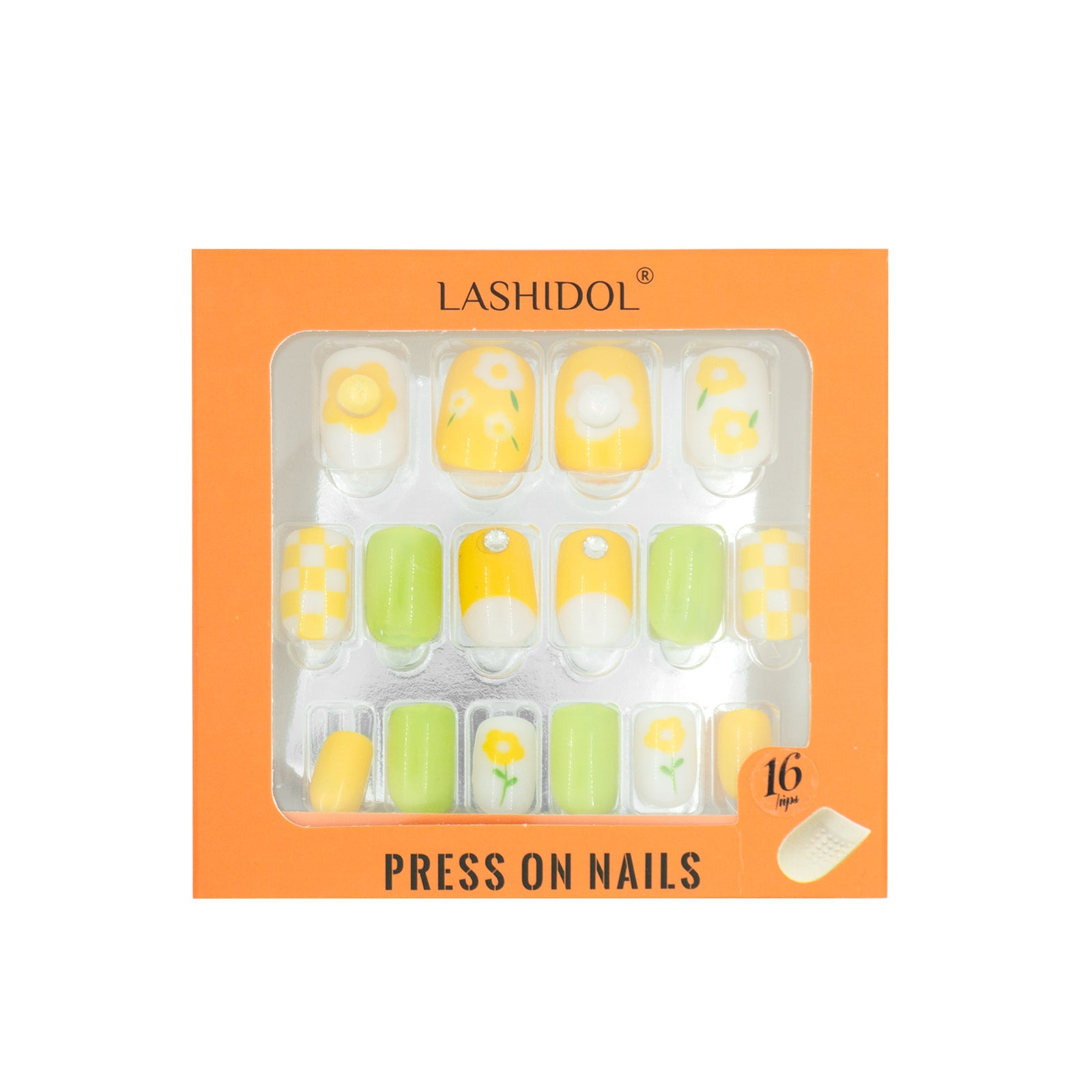 LASHIDOL Press On Magic Nails Summer Yellow Green Flower