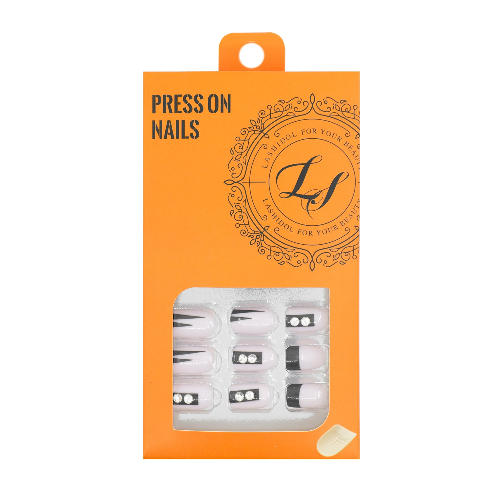 LASHIDOL Press On Magic Nails Pink&Black with Diamond LI-TPUN-QL-4#-YSK 24 -C-20232