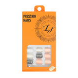 LASHIDOL Press On Magic Nails Champagne pink blue check LI-TPUN-QL-2#-YSK 24 -C-20232