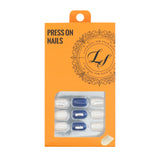 LASHIDOL Press On Magic Nails Blue White with Square Diamond LI-TPUN-QL-5#-YSK 24 -C-20232