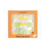 LASHIDOL Press On Magic Nails Summer Yellow Green Flower